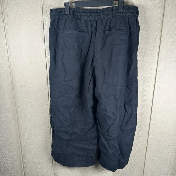 J Crew Wide Leg Seaside Pants Womens Sz XL Black Linen Pull On Lagenlook Coastal - Image 4