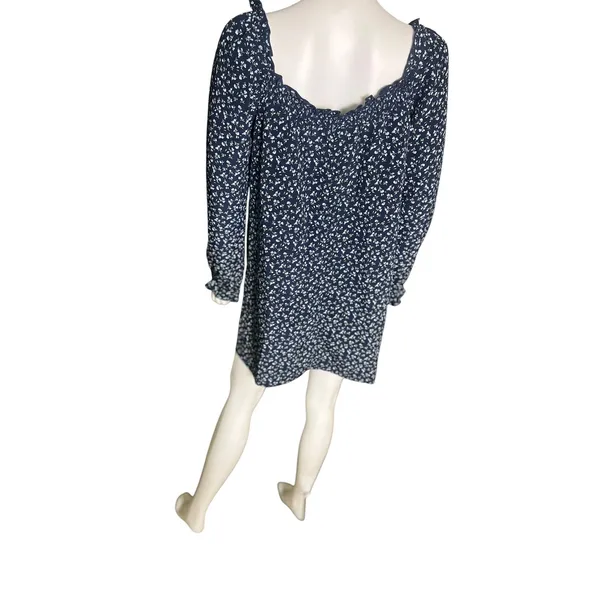 Bebop Womens Large Navy Floral Smocked Mini Dress Long Sleeve Cottagecore Ditsy - Image 3