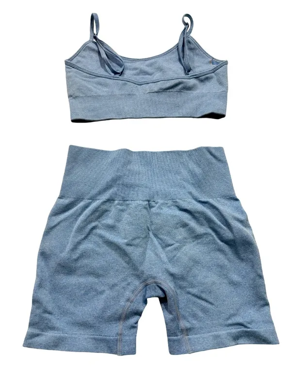 Amazon Brand 2 Piece Blue Ribbed Seamless Bra Set Activewear Crop Small Women's - Image 4