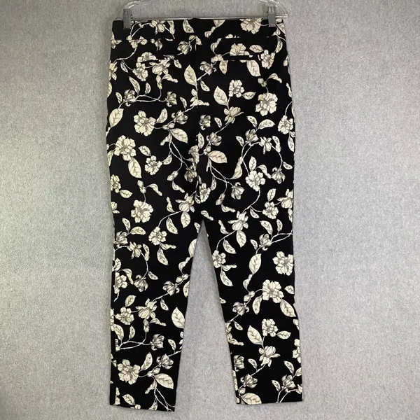 Chico's Floral Slim Ankle‎ Pants Women's Size 2R (US 12)Black Cream Stretch EUC - Image 2