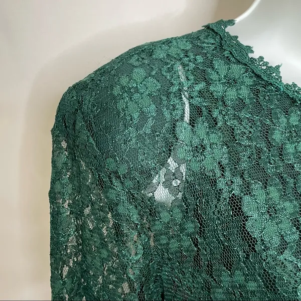 Vintage Green Lace Skater Dress Keyhole‎ Long-Sleeve Tie-Back Bow Christmas - Image 5