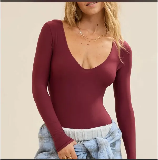 Aerie Smoothez Bodysuit in Berry NWT - Image 2