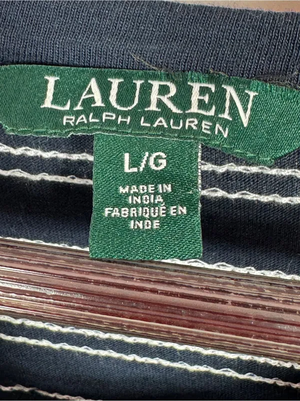 Lauren Ralph Lauren Sequin Striped Cap Sleeve Top Blue White Large Nautical - Image 9