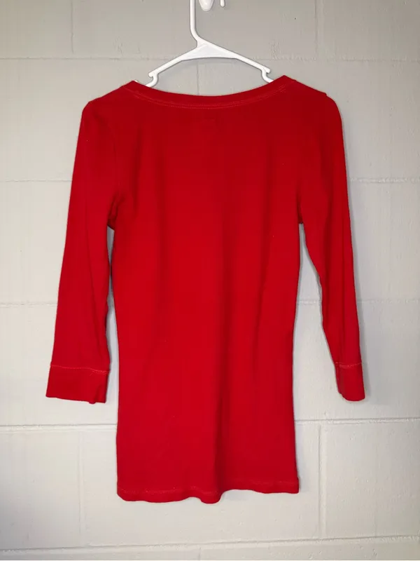 Y2K Hollister Red Long Sleeve Henley Top Embroidered Logo Women’s Size Large - Image 5