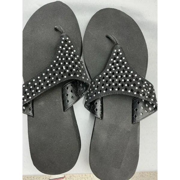 Womans Platform Sandals 10 Thong Style Rhinestone Band Black - Image 5