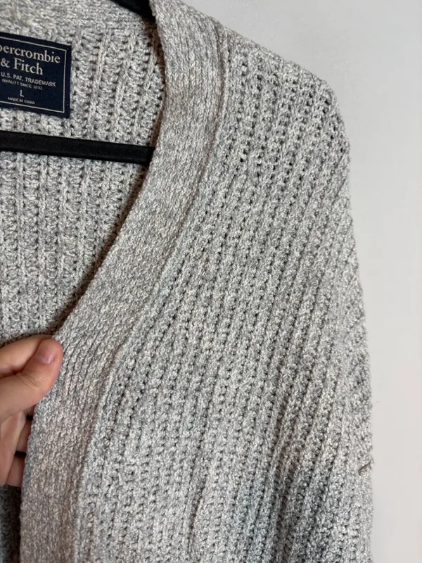 Abercrombie & Fitch grey cable knit sleeve open cardigan sweater - Image 2