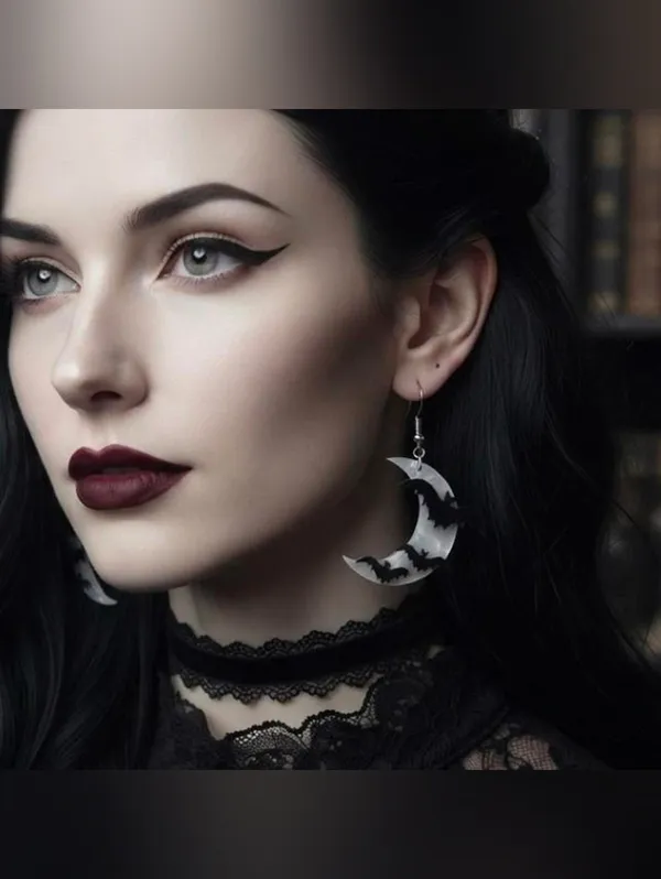 Crescent Moon Bat Acrylic Dangle Earrings Gothic Women Fashion Jewelry - Image 9