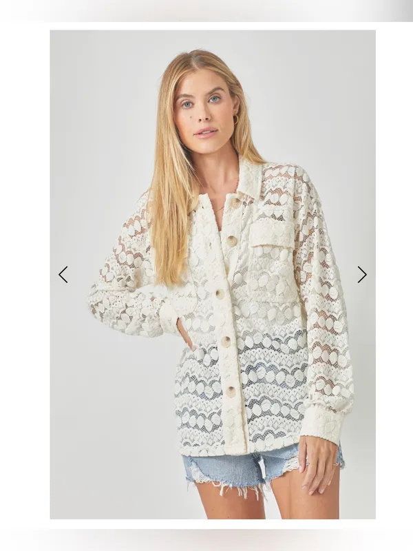 Mystree Lace Jacket Top Ivory Scalloped Button Down Size Medium NWT - Image 2