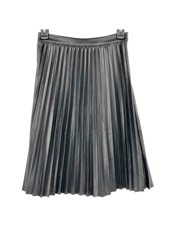 Monteau Black Faux Leather Accordion Pleated Edgy Chic Midi Skirt Size Small - Image 4