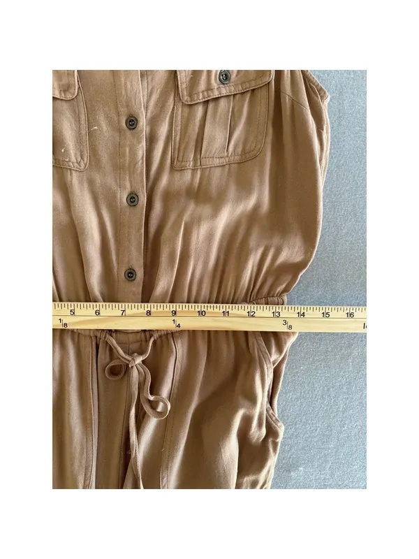 Iris Jumpsuit‎ Large Tan Brown Sleeveless Utility Jogger Button Front Rayon - Image 7