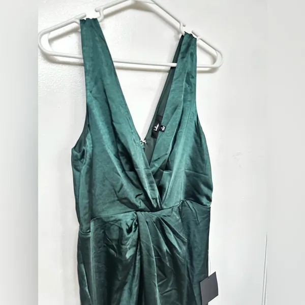 Elegant Green Satin Dress Size L - Image 3