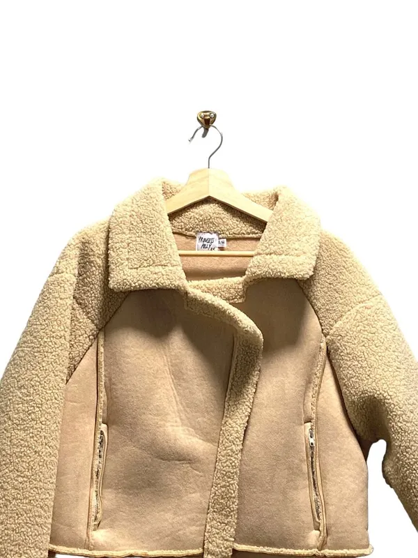 Princess Polly Moondance Faux Sherpa Aviator Jacket Beige Size S/M Neutral Fall - Image 7