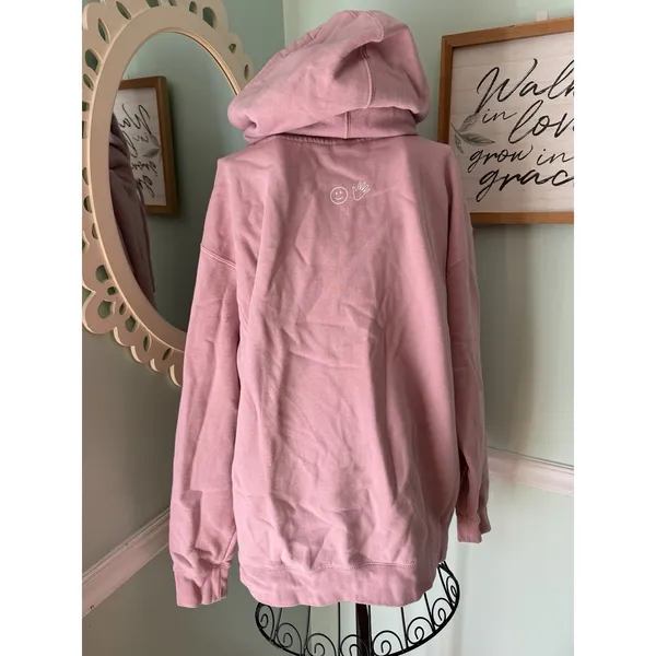 Glossier Original Pink Hoodie‎ Pullover Sweatshirt Spell Out Logo Women Size L - Image 2
