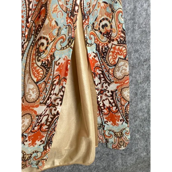 Vintage Tanner 100% Silk Paisley Slip Dress Size 2 Orange Brown Boho - Image 6