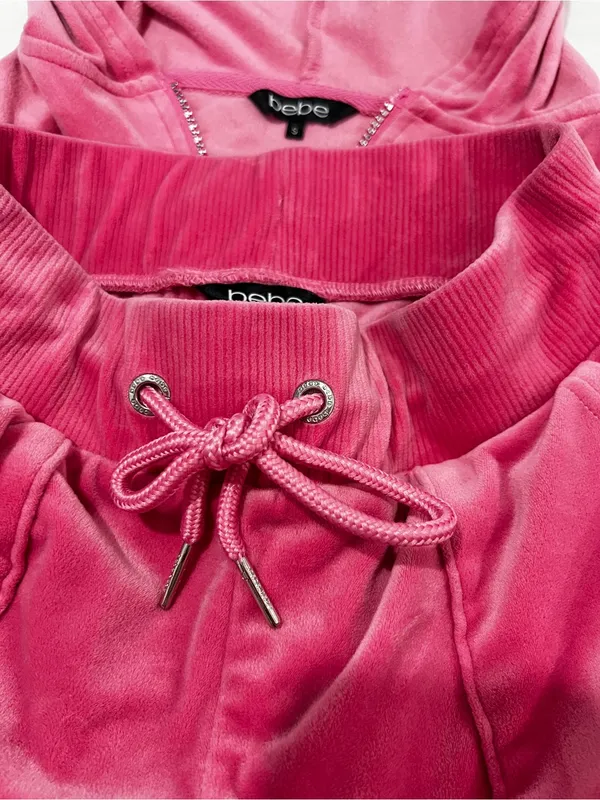 Bebe Pink Velour Tracksuit Size Small Pink Taffy Plush Zip Up Set Jacket & Pants - Image 12