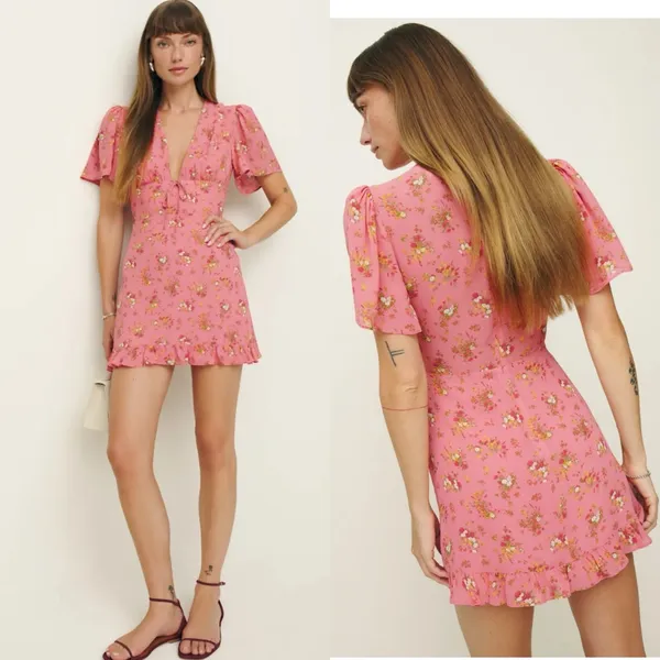 Reformation Mya Dress Floral Zip Back‎ Womens Size 6 Pink Floral NEW *TINY FLAW - Image 12