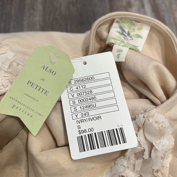 ANTHROPOLOGIE Textured Chiffon Rose Ivory Short Sleeve Top Small NEW - flawed - Image 7