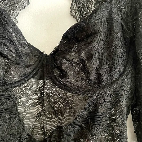 Victoria’s Secret Black Lace Lingerie Body Suit, Long Sleeve, Thong Style, NWT - Image 4