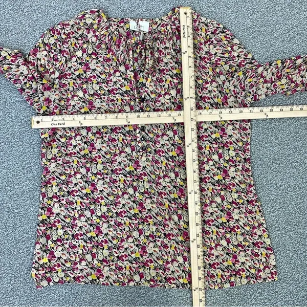 Loft Ann Taylor Ruffle Trim Tie Neck Floral‎ Chiffon Blouse Large Beige Pink - Image 11