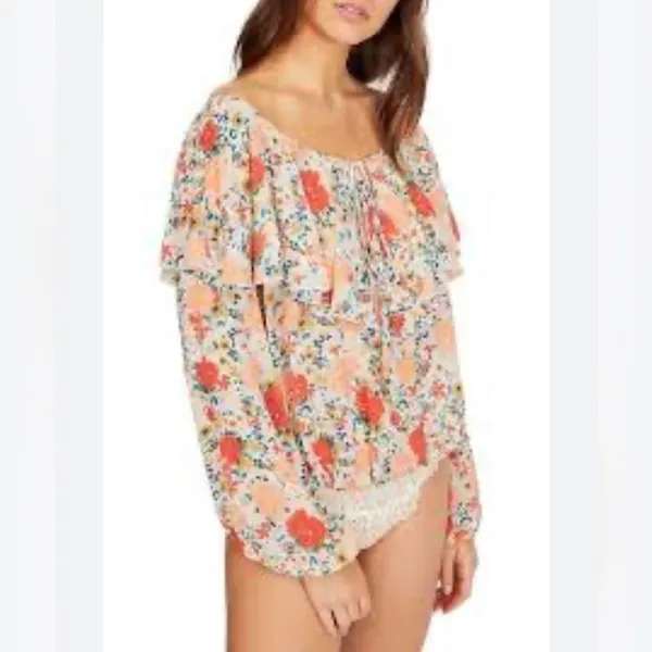 Free People Ivory And Coral Say It To Me Floral Body Suit - Image 4