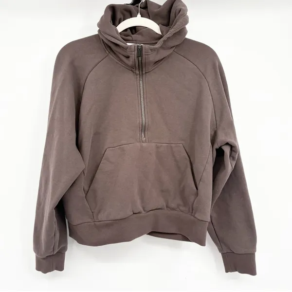 Athleta Womens Forever Fleece‎ Brown 1/2 Zip Athleisure Lounge Hoodie Size M - Image 2