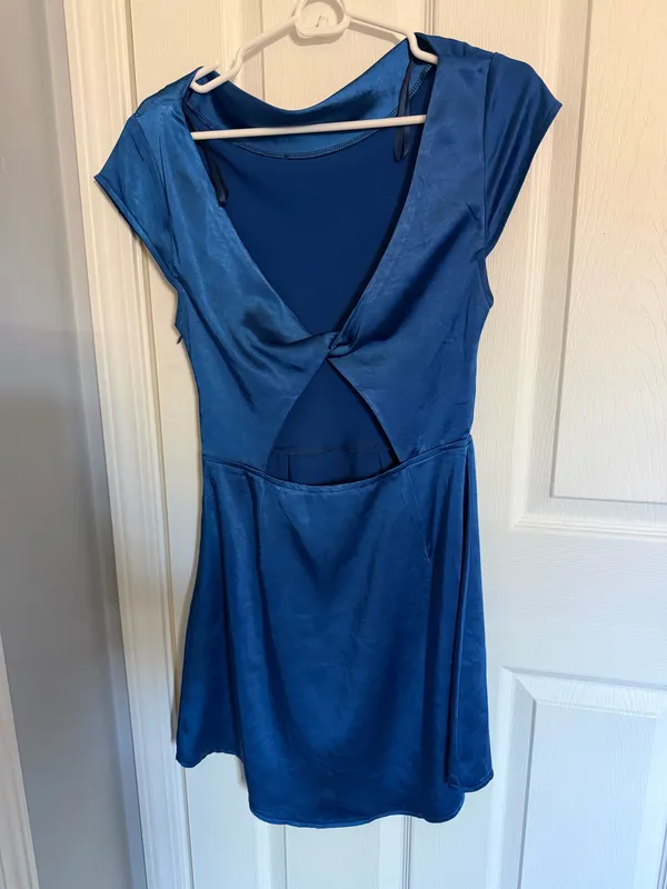 Hello Molly Blue Satin Mini Dress - Image 4
