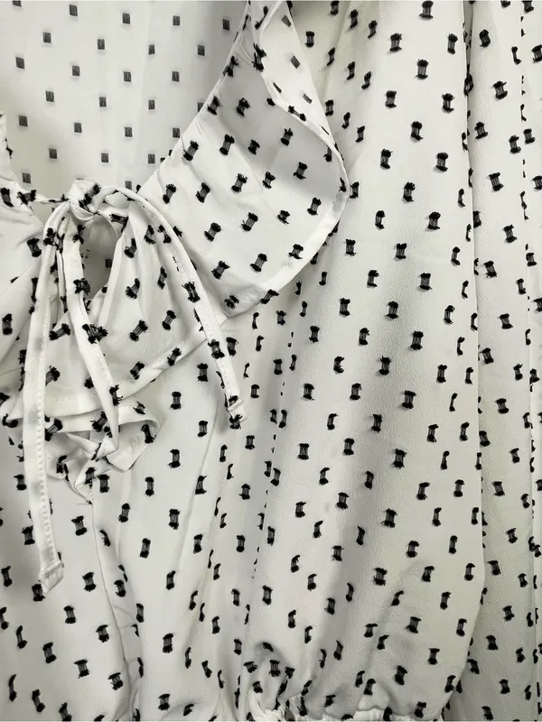 Women’s Blouse 2XL Plus White Waist-Defined Clip-Dot Shirt V-Neck Top - Image 5