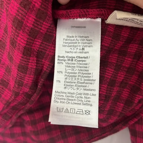 Madewell Red Gingham Plaid Peplum Blouse XS Smocked Tie Front Balloon Sleeve Top - Image 4