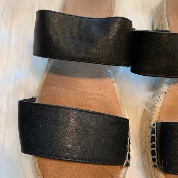 Aldo Women's Size 8 Espadrille Slide Sandals Double Strap Black Slip On Platform - Image 2