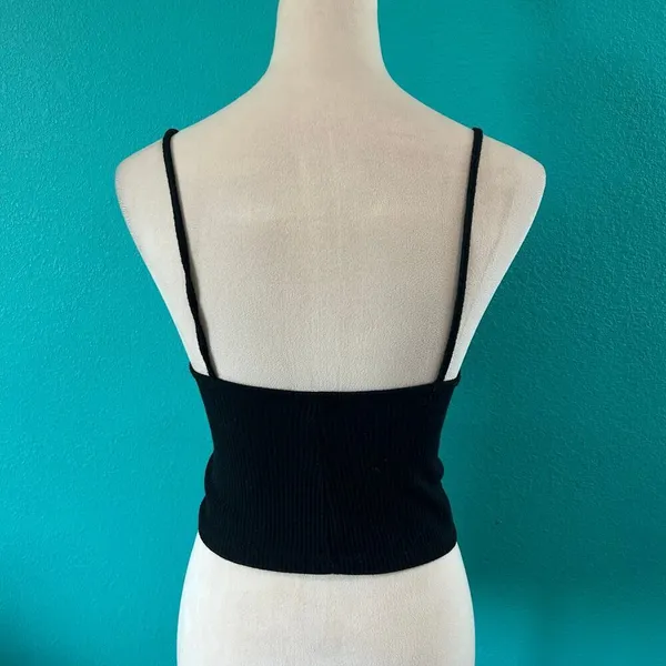 Brandy Melville John Galt Black Tie Front Spaghetti Strap Crop Top - Image 2