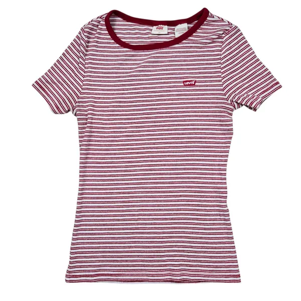 Levis The Perfect Tee Shirt Striped Ringer Short Sleeve Womens size XS Red - Image 2