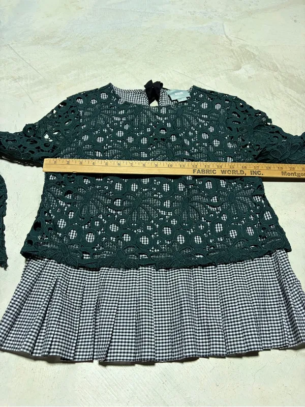 Anthropologie Maeve Gabriella Lace Overlay Peplum Top Dark Green small - Image 8