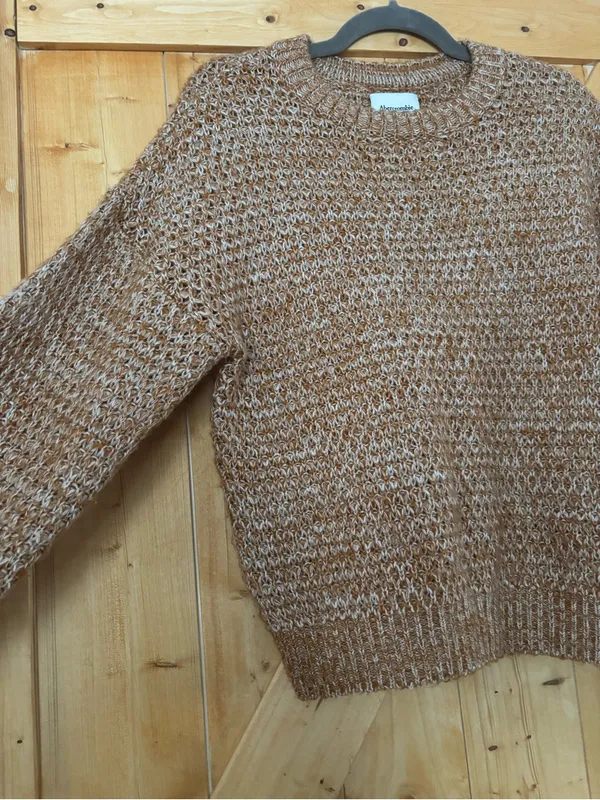 Abercrombie & Fitch Chunky Knit‎ Crewneck Sweater Brown White Size S Oversized - Image 3