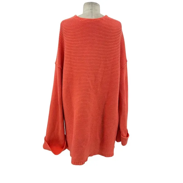 Free People La Brea Sweater V-Neck Ribbed Cuffed‎ Sleeve Coral Orange Size Large - Image 9