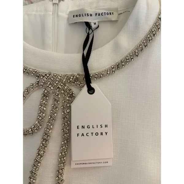 English Factory NWT White Rhinestone Bow Shift Dress Medium Bridal Cocktail $140 - Image 10