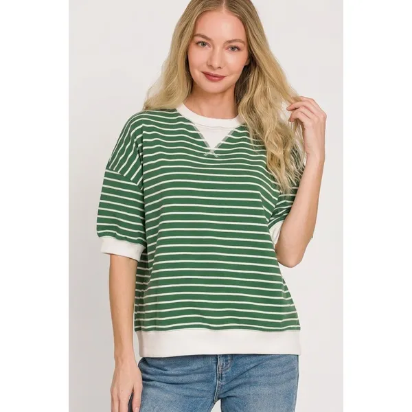 Zenana Striped Rib‎ Banded Sweatshirt - Small - Image 2