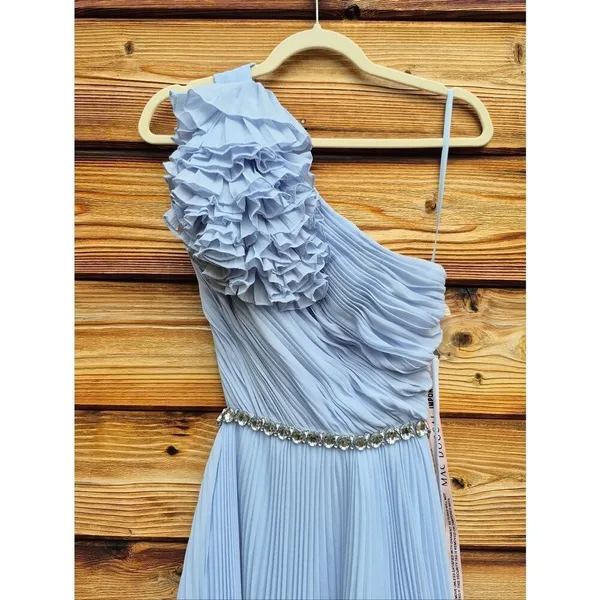 Mac Duggal Blue Size 4 Pleated Ruffle One Shoulder Maxi Gown Dress - Image 8