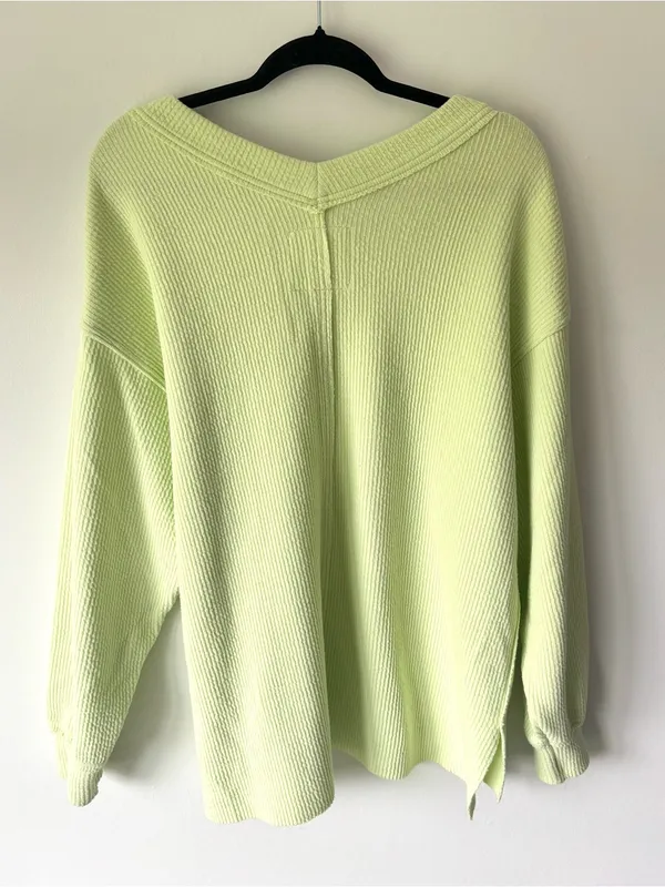 Aerie Wonder Textured V-Neck Sweatshirt Green Glow Oversized Loungewear Neon - Image 9