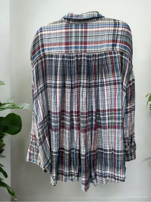 Free People Rain is Days Plaid Buttondown Shirt Size Large - Image 5