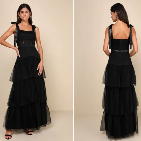 LULU's Sexy Prom Corset Wedding Boho Tiered Ruffles Special Event Maxi - Image 5