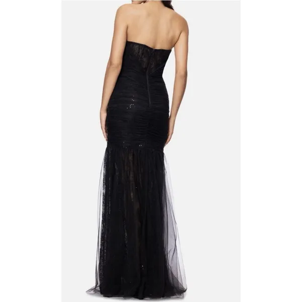 Betsy & Adam Women's Black Sequined Lace Corset Gown Dress Size 8 Sweatheart - Image 10