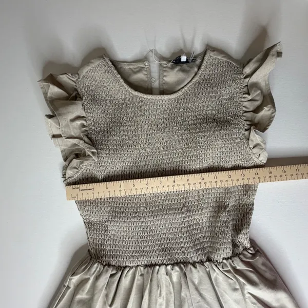 NWT English Factory Smocked Ruffle Sleeve‎ Dress Sz XS Beige Fit & Flare Neutral - Image 11