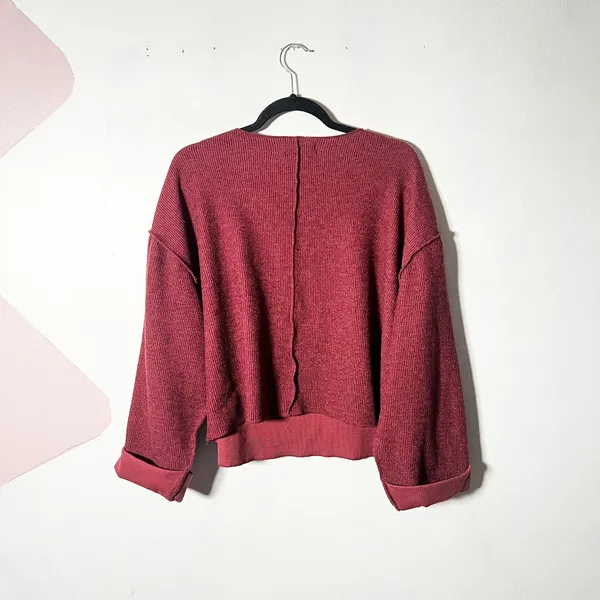 Urban Outfitters Sweater Medium Burgundy Ribbed Boxy Oversized - Image 3