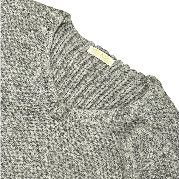 AZZ Fashion Wear Gray Marl Chunky Knit V-Neck Sweater Women Size L Popcorn Knit - Image 2
