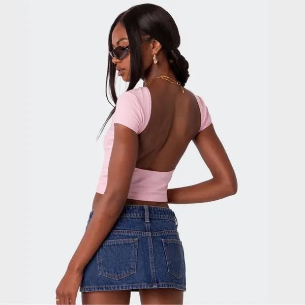 Edikted Light Pink Bambi Open-Back T-Shirt Small - Image 2