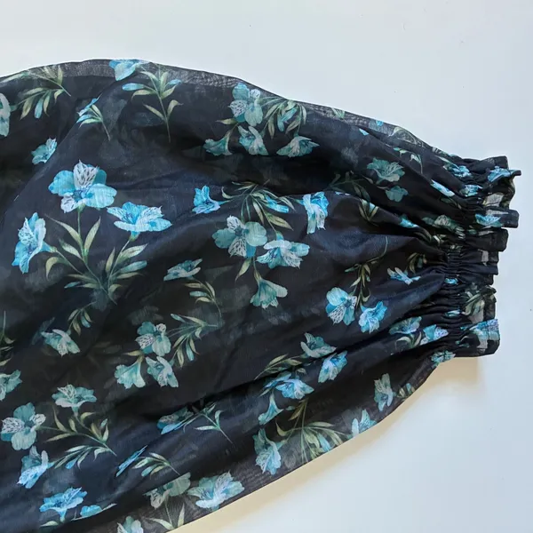 Lulus Black Blue Floral Puff Sleeve Square Neck Babydoll Mini Dress Medium‎ - Image 7