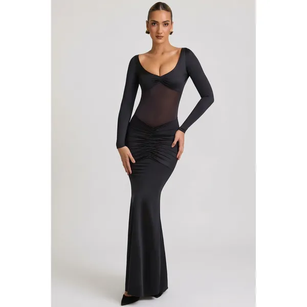 Oh Polly Alila‎ Bow-Detail Ruched Maxi DressNWT Size US 4 Black - Image 3