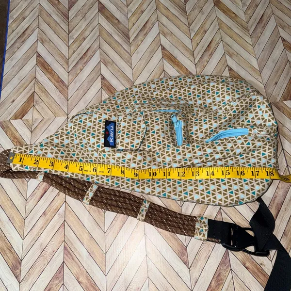 KAVU Rope Sling Backpack Geometric Print Adjustable Strap‎ Teal Tan Brown Travel - Image 11