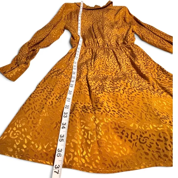Anthropologie Gold Jacquard Leopard Print Midi Dress Size Medium Boho Glam - Image 5