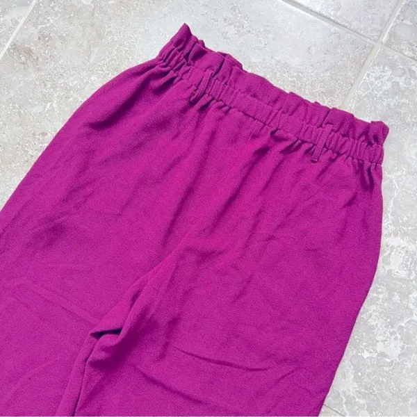 June & Hudson Belted Paper Bag High-Waisted Pants in Fuschia, Size L EXCELLENT - Image 5
